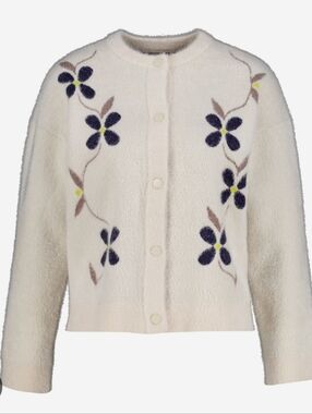 Joie Cream and Gray Marled Floral Cardigan Sweater